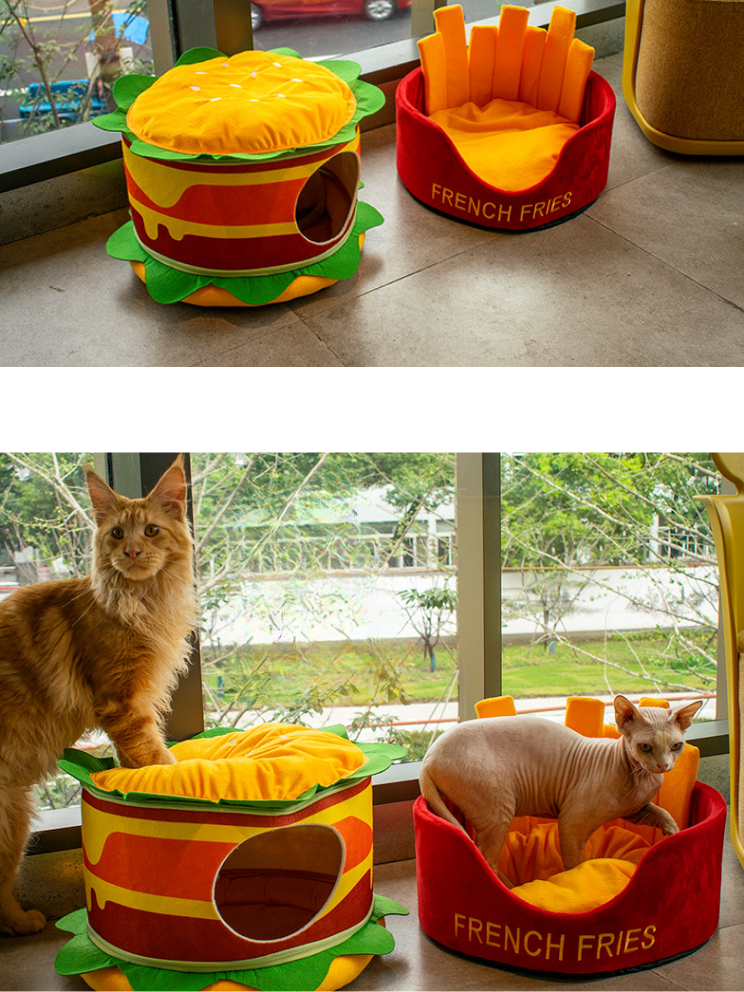 【生産終了予定】ハンバーガー屋さん猫ベッド【ハンバーガー・ポテト】