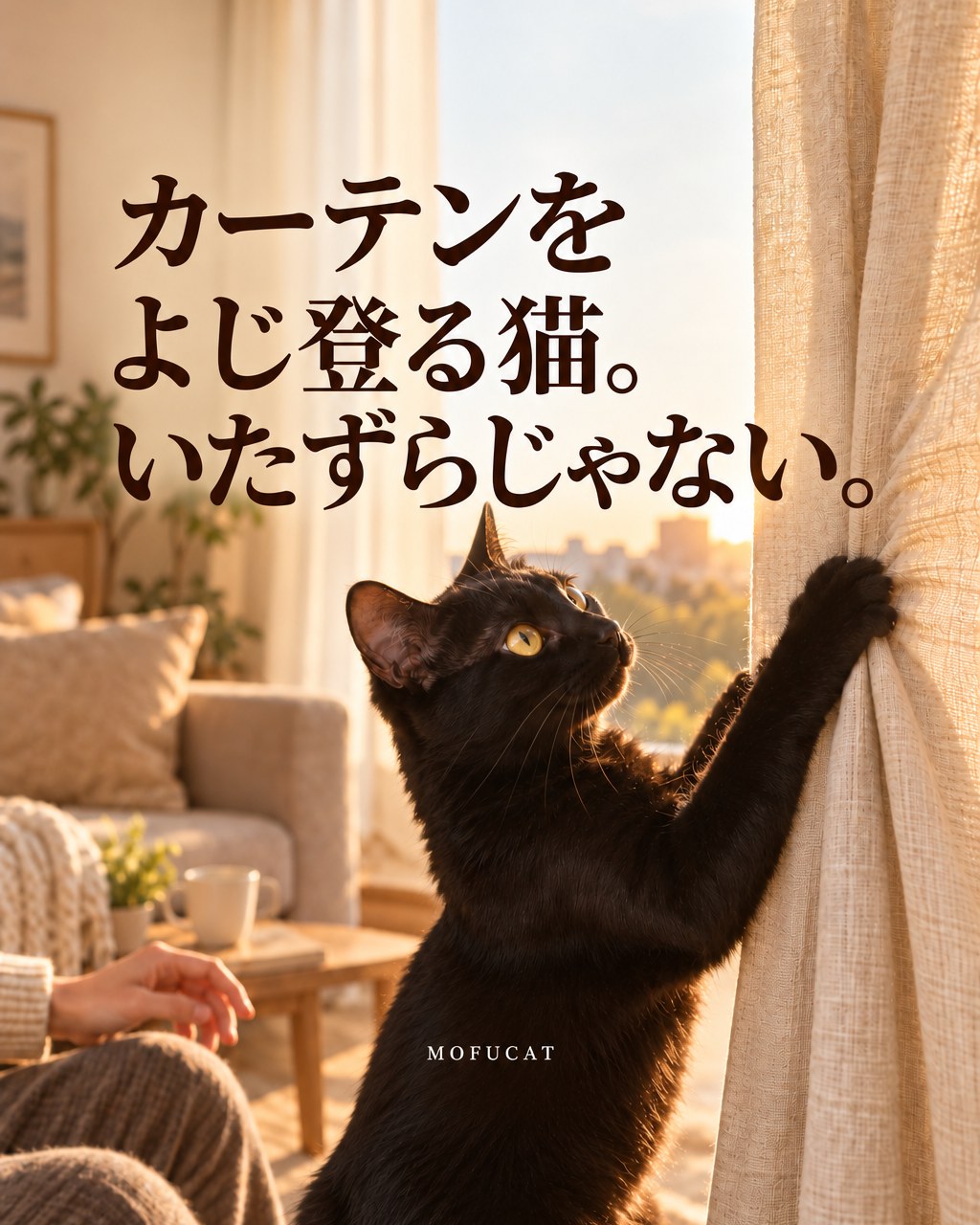 カーテンをよじ登る猫｜いたずらじゃない