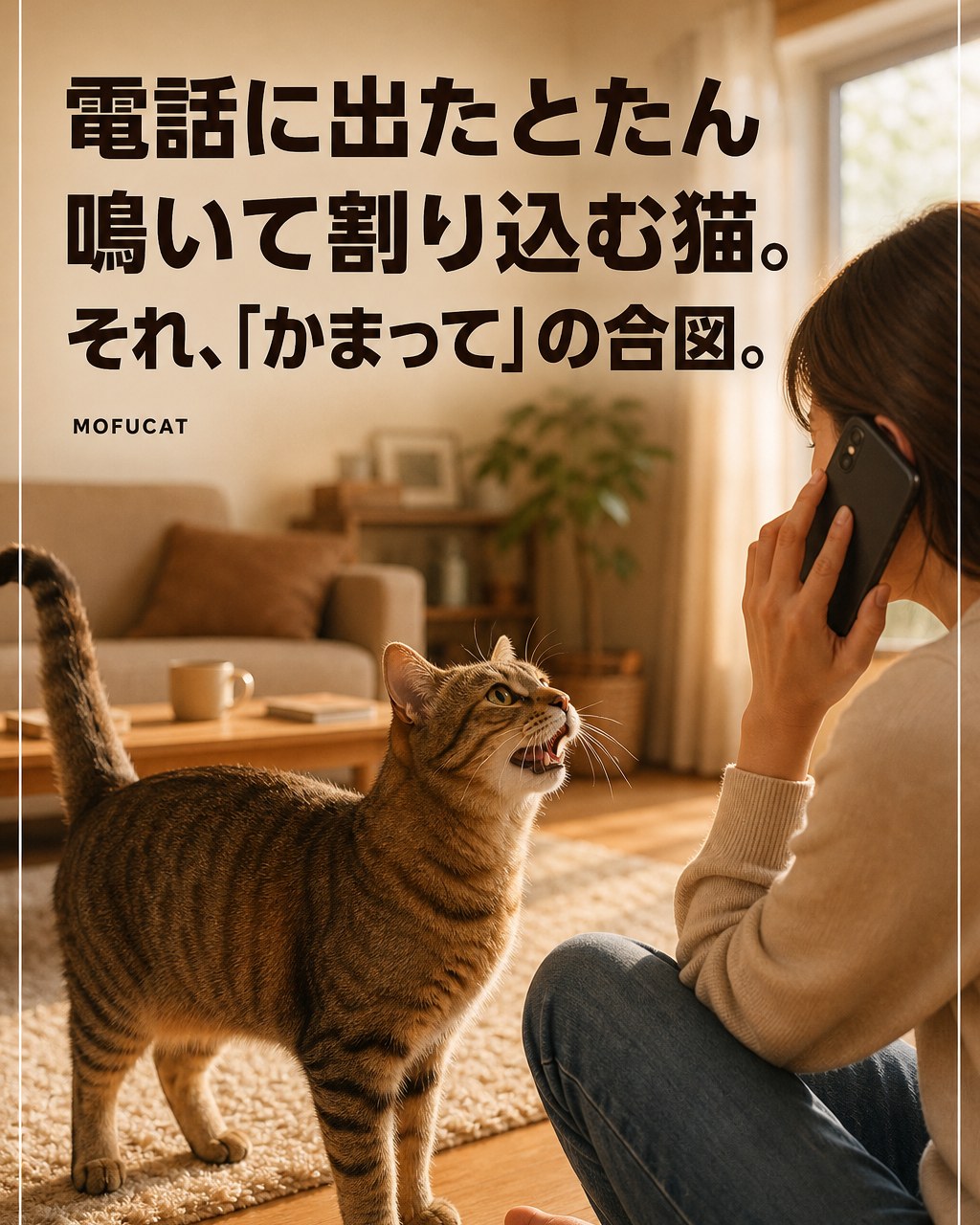 電話に出たとたん猫が鳴いて割り込む理由｜「かまって」の合図