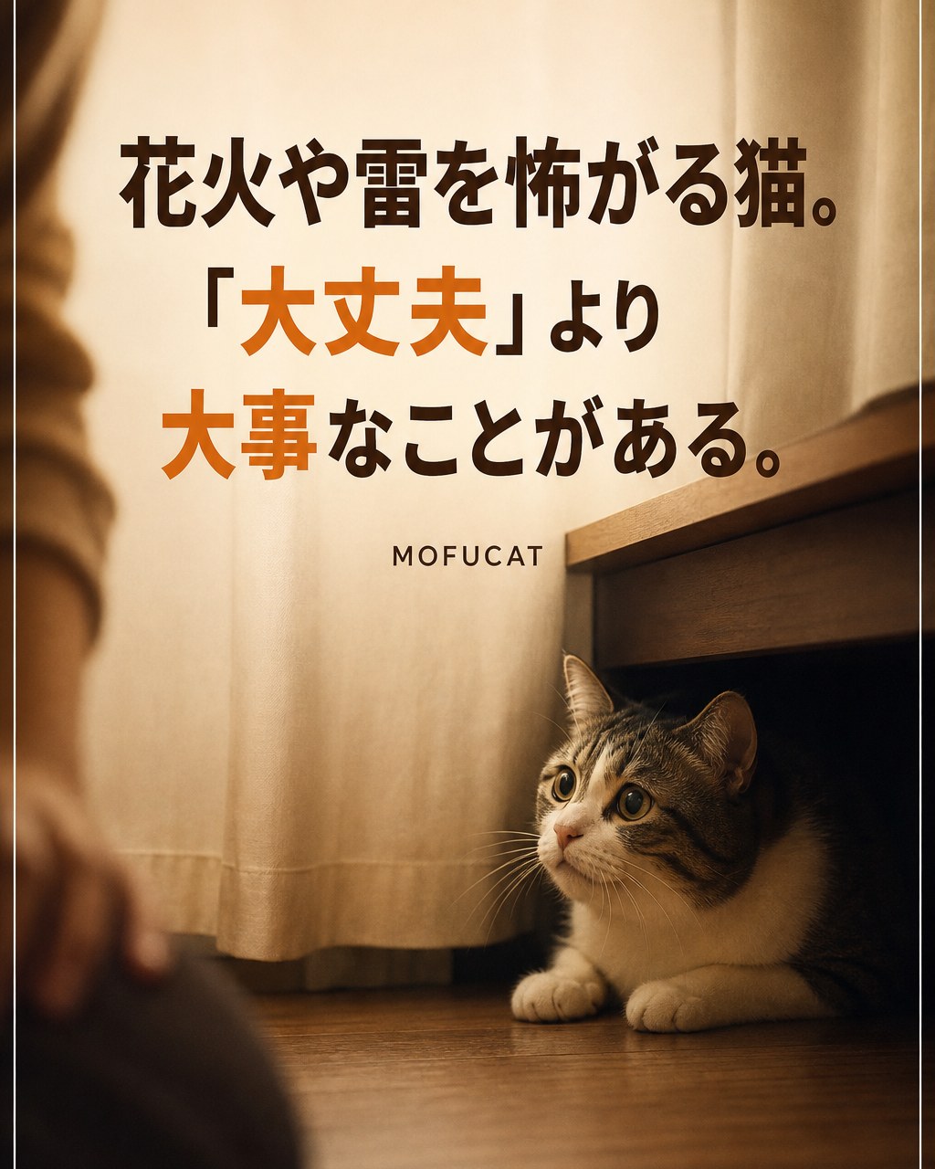 花火や雷を怖がる猫。「大丈夫」より大事なことがある