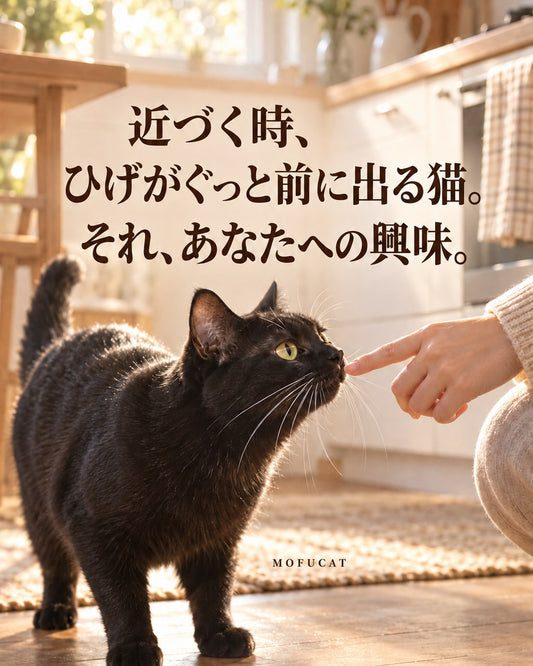 近づく時、ひげがぐっと前に出る猫｜それ、あなたへの興味