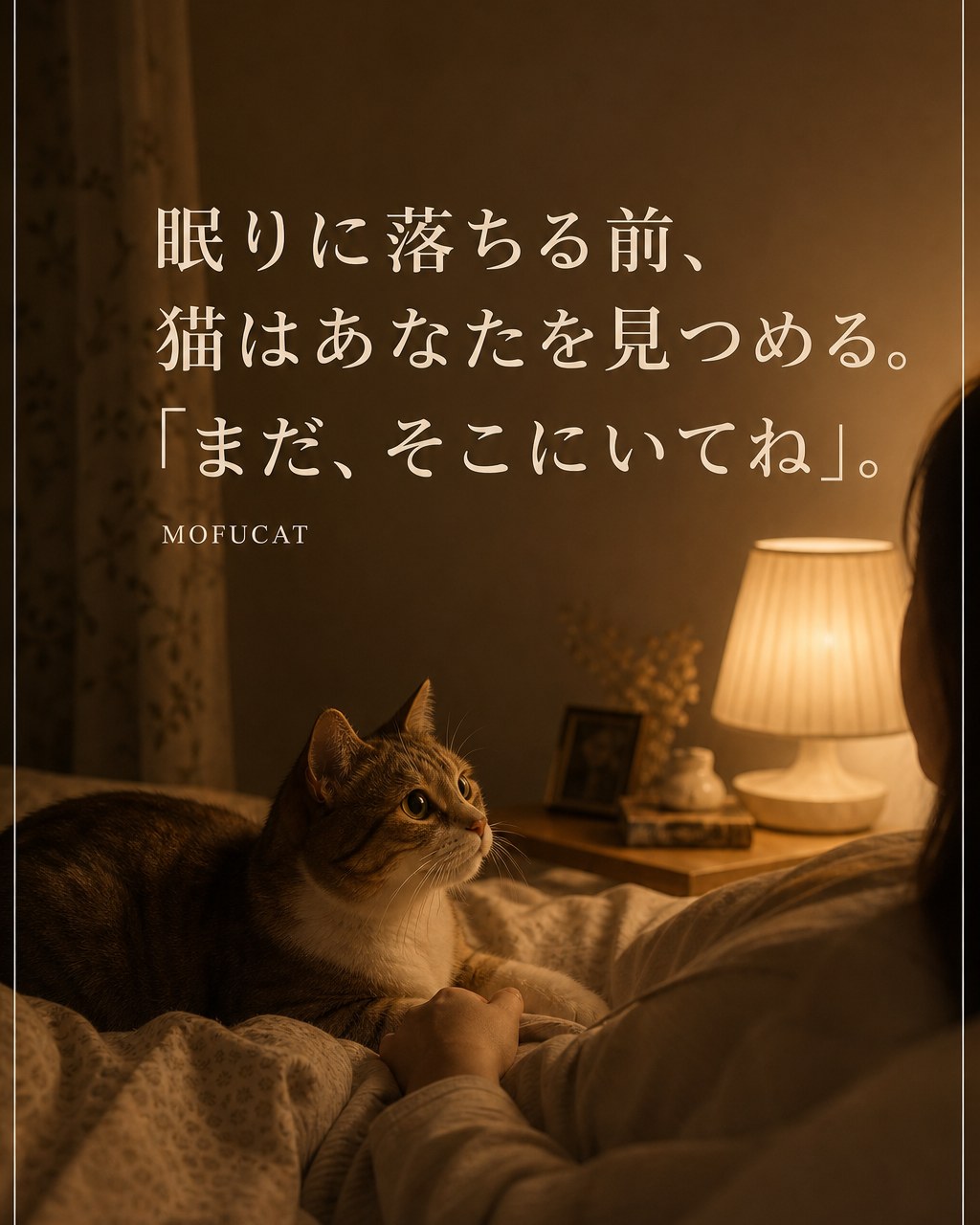 眠りに落ちる前、猫はあなたを見つめる。「まだ、そこにいてね」