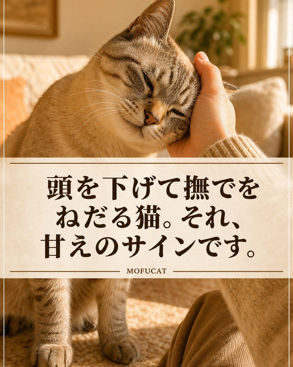 猫が頭を下げて撫でをねだる理由｜甘えのサインです