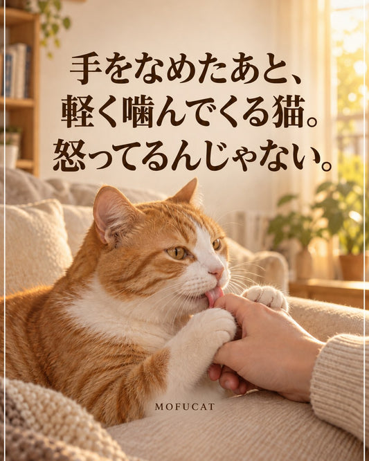 手をなめたあと、軽く噛んでくる猫｜怒ってるんじゃない