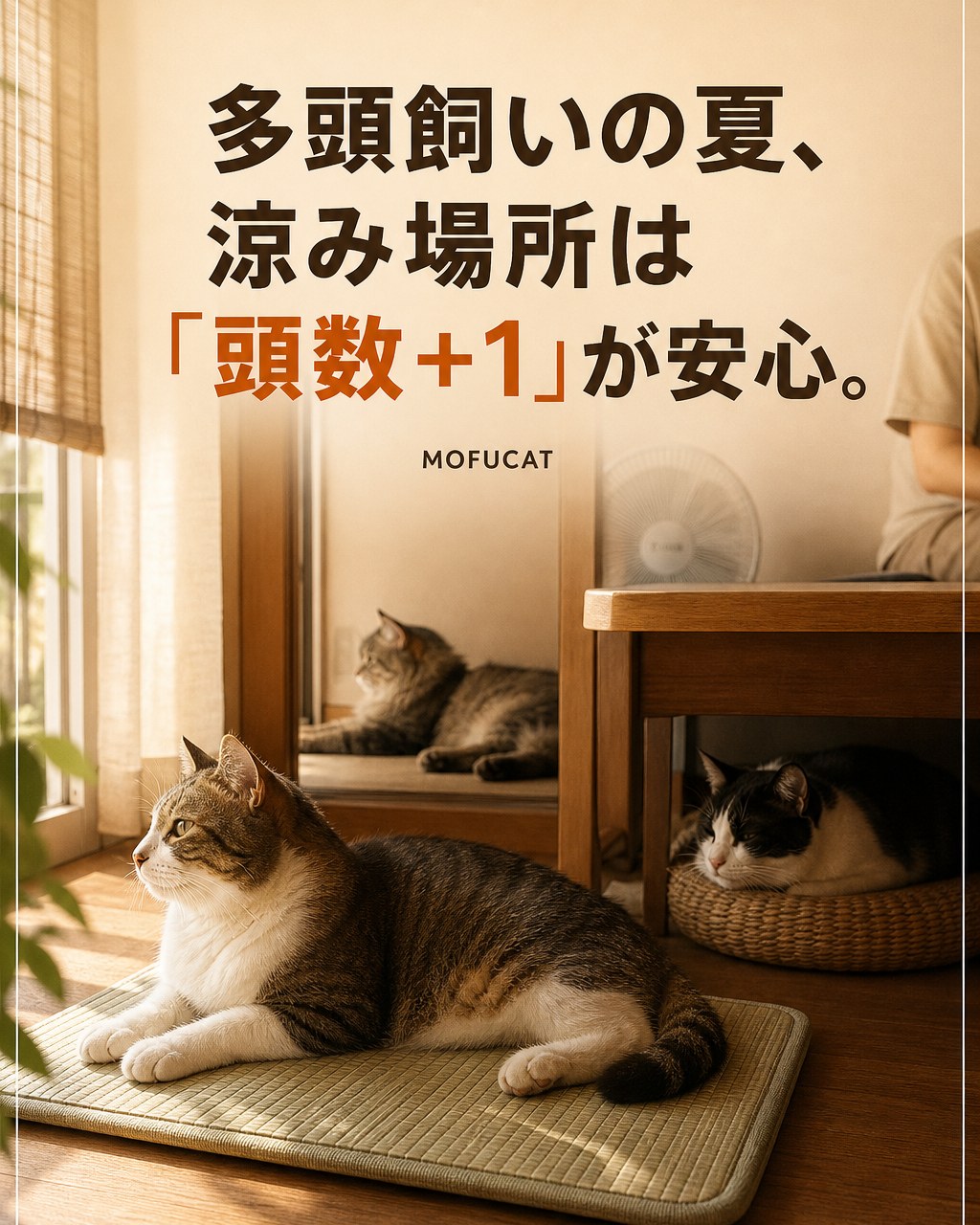 多頭飼いの夏、猫の涼み場所は「頭数+1」が安心な理由｜1つだけじゃ取り合いになる