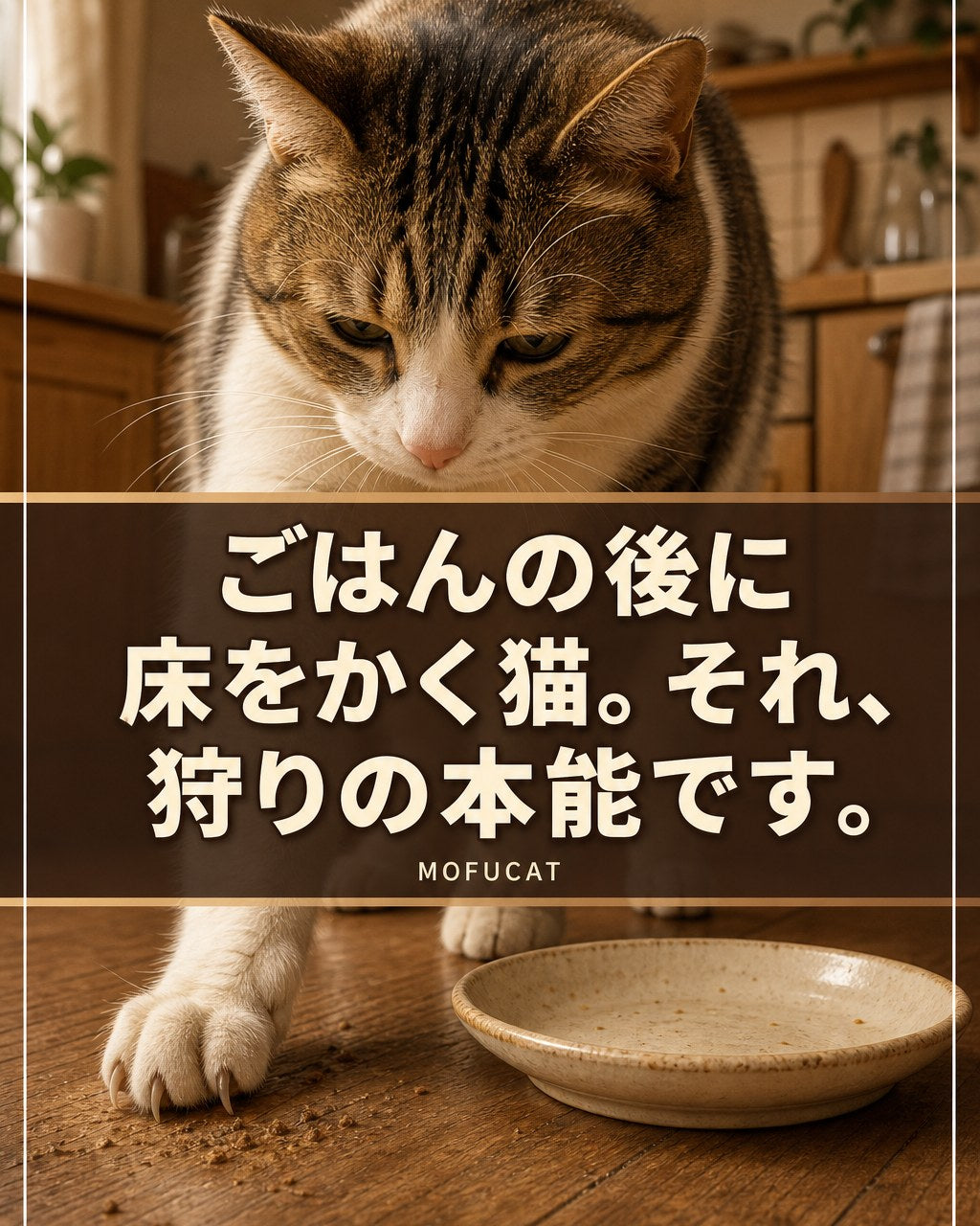 ごはんの後に猫が床をかく理由｜狩りの本能の名残