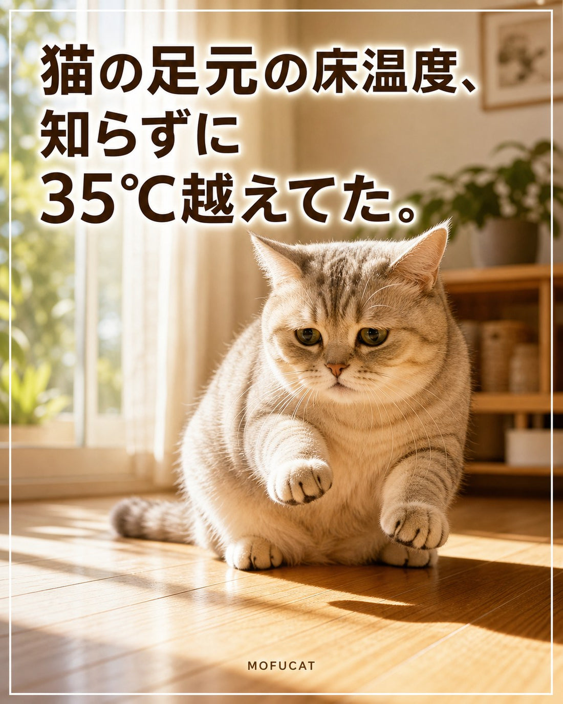 猫の足元の床温度、知らずに35℃越えてた