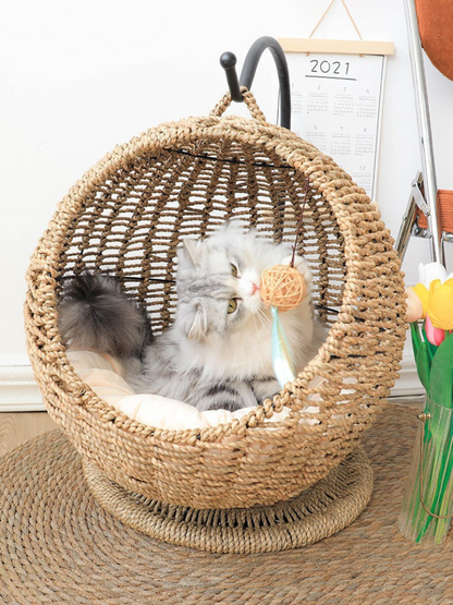 サークル型ラタン風キャットハウス