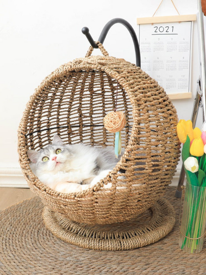 サークル型ラタン風キャットハウス