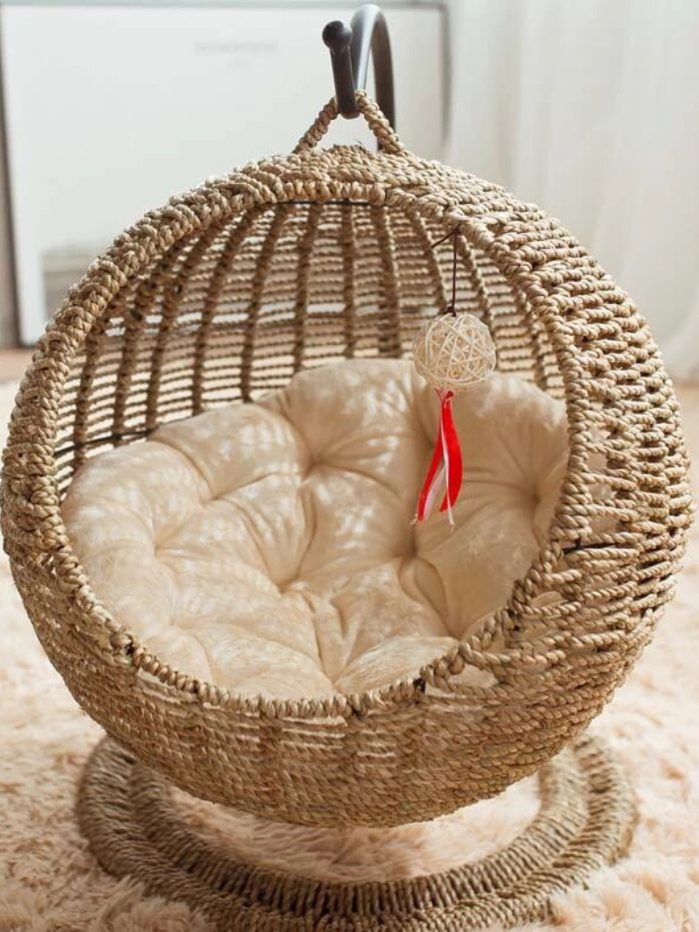 サークル型ラタン風キャットハウス