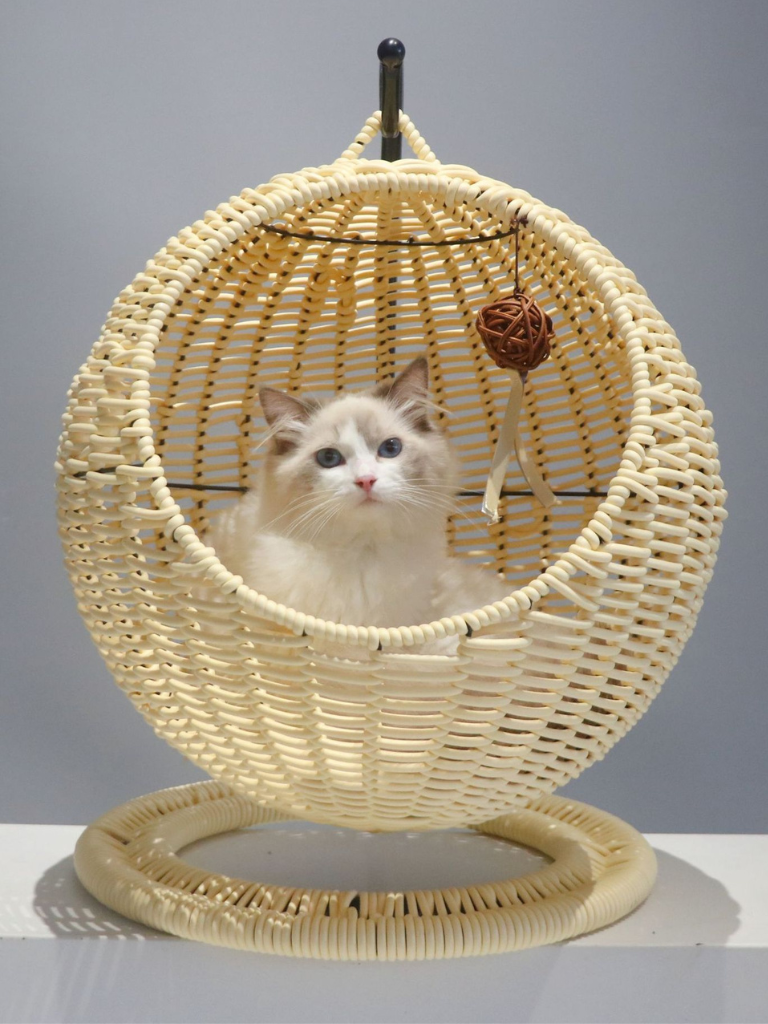 サークル型ラタン風キャットハウス