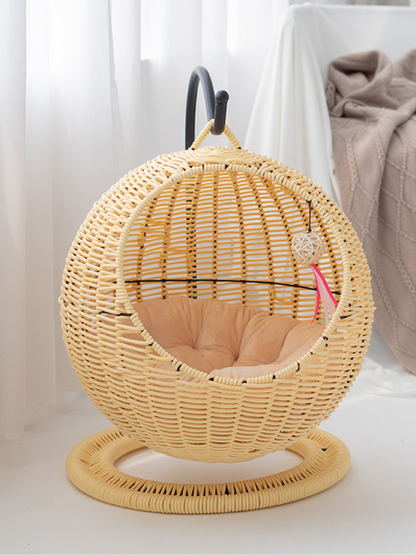 サークル型ラタン風キャットハウス