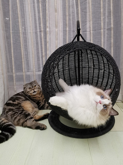 サークル型ラタン風キャットハウス
