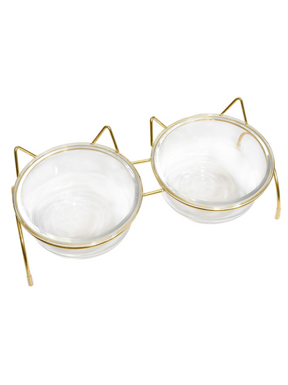 cat ear frame double food bowl 