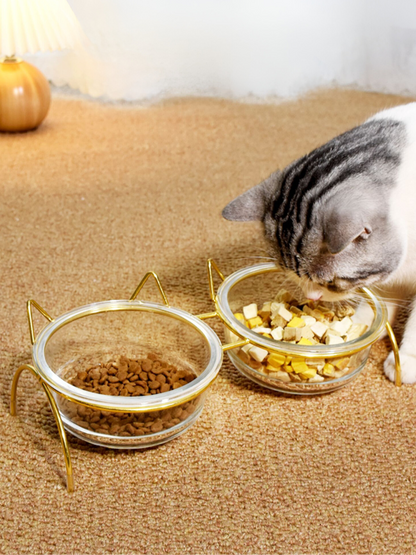 cat ear frame double food bowl 