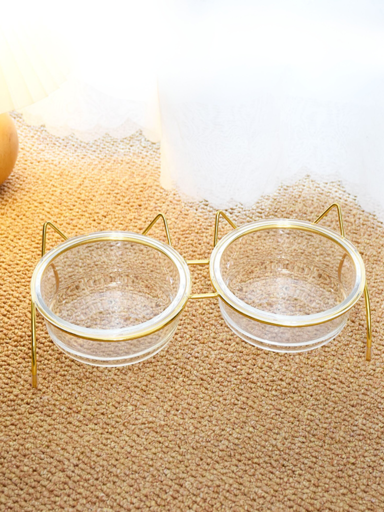 cat ear frame double food bowl 