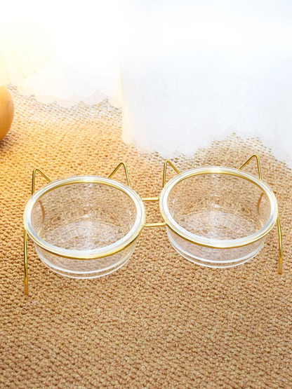 cat ear frame double food bowl 