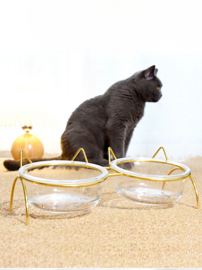 cat ear frame double food bowl 