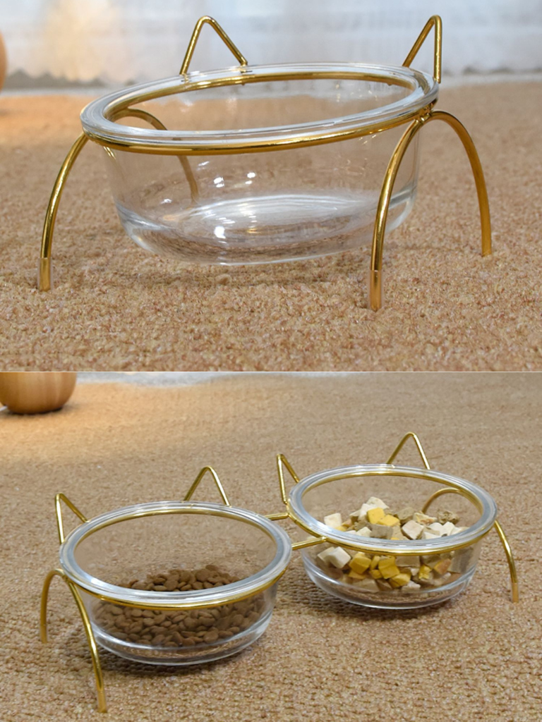 cat ear frame double food bowl 