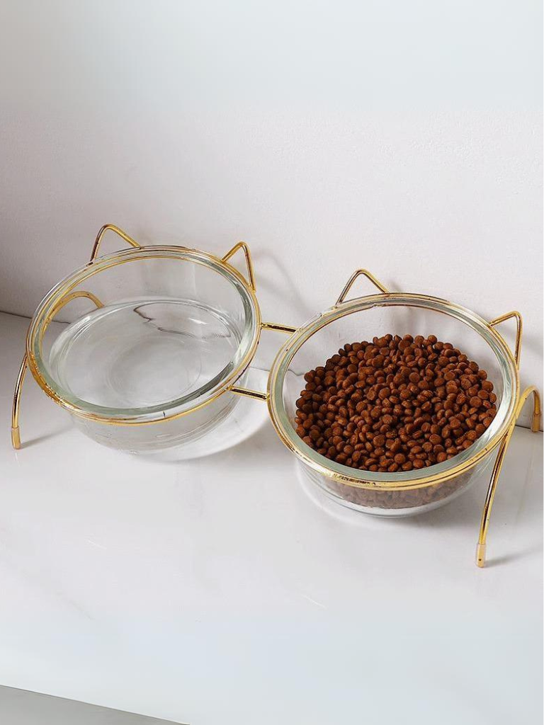 cat ear frame double food bowl 