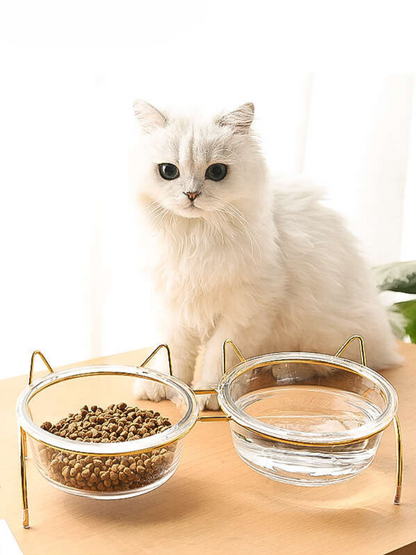 cat ear frame double food bowl 