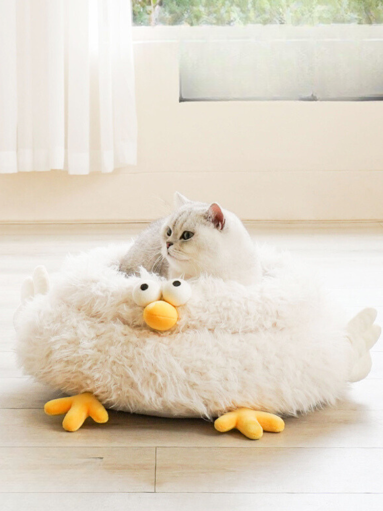 ひよこ風とりの巣型ふわふわ猫ベッド