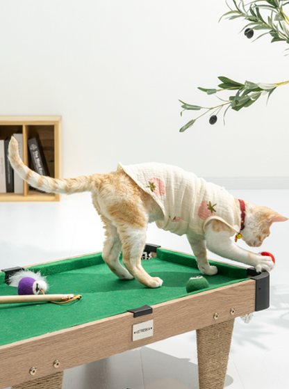 Billiard type cat toy [nail scratching board + cat teaser cue + felt ball]