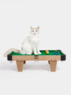 Billiard type cat toy [nail scratching board + cat teaser cue + felt ball]