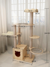 Wood cat tower with a capsule bed where you can see the popular paws