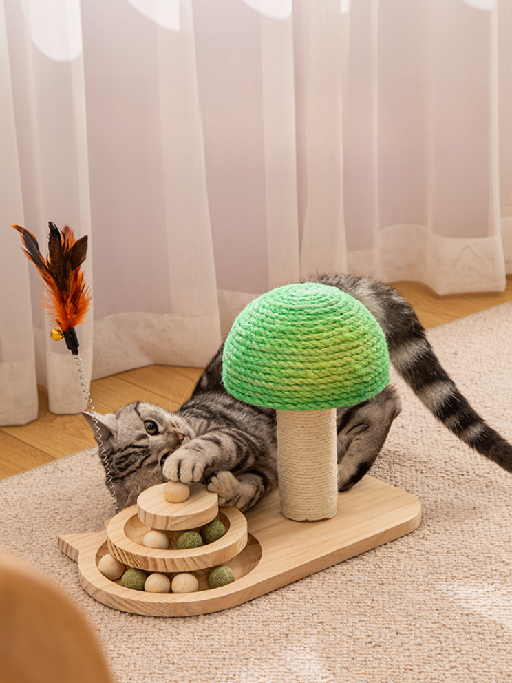 Trackball Cat Toy with Mushroom Scraper 