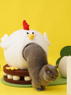 Chicken cat house with egg scratcher and trackball toy 